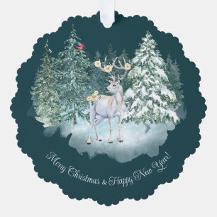 Woodland Deer Winter Forest Christmas Ornament Card