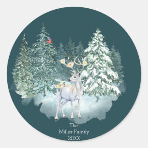 Woodland Deer Winter Forest  Classic Round Sticker
