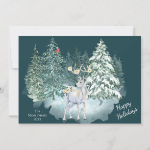 Woodland Deer Winter Forest Holiday Card