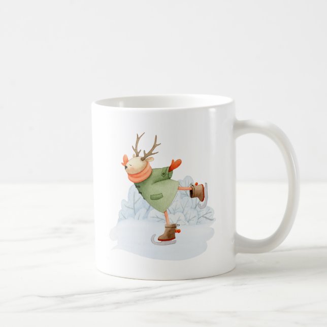Woodland Deer Winter Ice Skater Coffee Mug (Right)