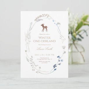 Woodland Deer Winter Onederland Birthday Invite