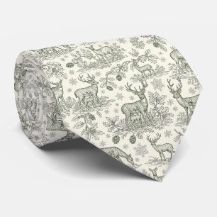 Woodland Deer Winter Toile Pattern Tie