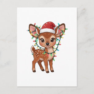 Woodland Deer Wrapped in Christmas Lights Holiday Postcard