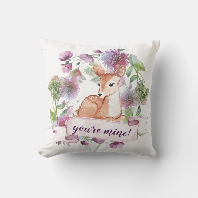 Woodland Deer you're mine Throw Pillow (Front)