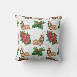 Woodland Deers In Watercolor Christmas Throw Pillow