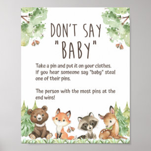 Woodland Don't Say Baby Shower Pin Game Sign