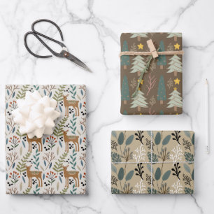 Woodland Earth Tones Patterns Holiday Wrapping Paper Sheet