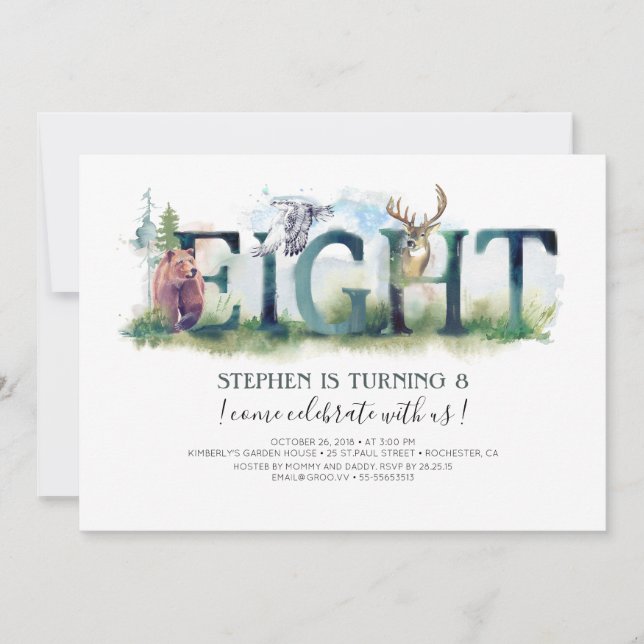 Woodland Eight - 8th Birthday Invitation (Front)