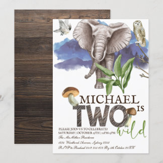 Woodland Elephant Watercolor Second Birthday Invitation