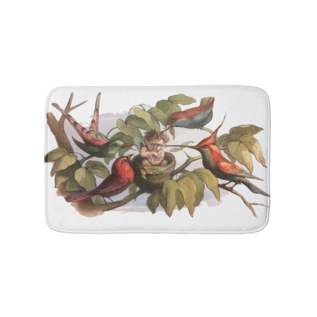 Woodland Elf in Nest: Antique Bird Sprite Fairy Bath Mat (Front)