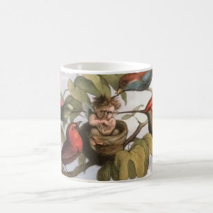 Woodland Elf in Nest: Antique Bird Sprite Fairy Coffee Mug