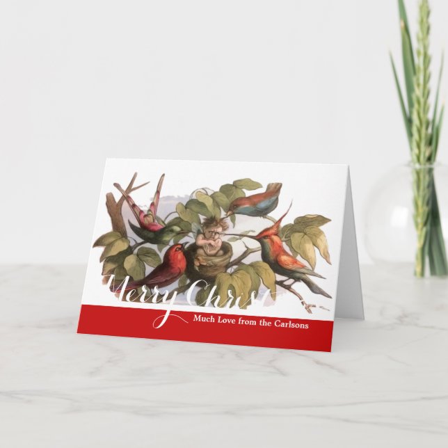Woodland Elf in Nest: Antique Bird Sprite Fairy Holiday Card (Front)
