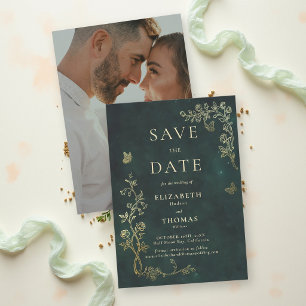Woodland Emerald Green Fairycore Magical Wedding  Save The Date