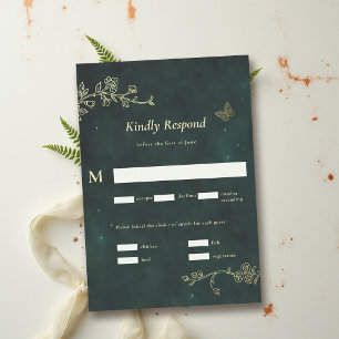 Woodland Emerald Green Magical Fairycore Wedding RSVP Card