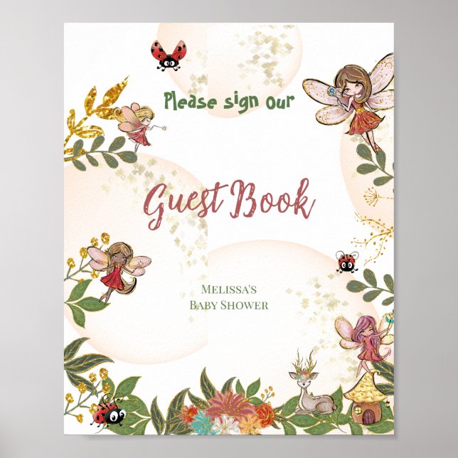 Woodland Enchanted Fairy Ladybug Guest Book Poster (Front)