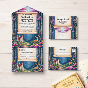 Woodland Enchanted Forest Castle Fairytale Wedding All In One Invitation