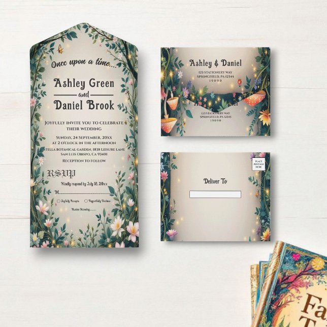 Woodland Enchanted Forest Floral Fairytale Wedding All In One Invitation (Creator Uploaded)