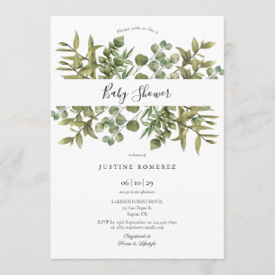 Woodland Eucalyptus Greenery Baby Shower Invitation