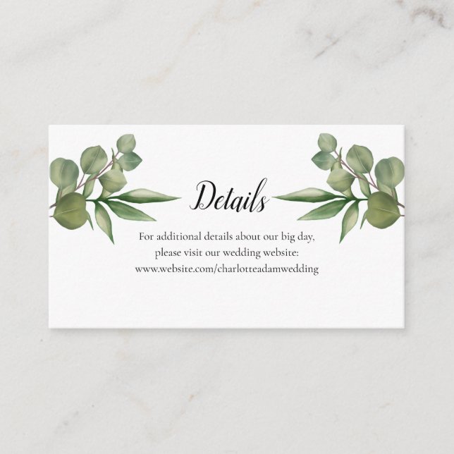 Woodland Eucalyptus Greenery Wedding Details Enclosure Card (Front)