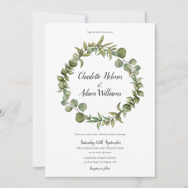 Woodland Eucalyptus Greenery Wedding Invitation (Front)
