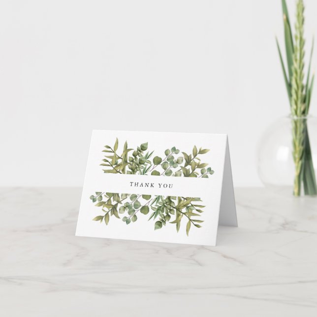 Woodland Eucalyptus Greenery Wedding Thank You Card (Front)