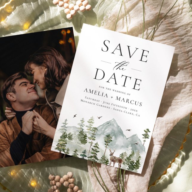 Woodland Evergreen Forest Save the Date Invitation (Creator Uploaded)