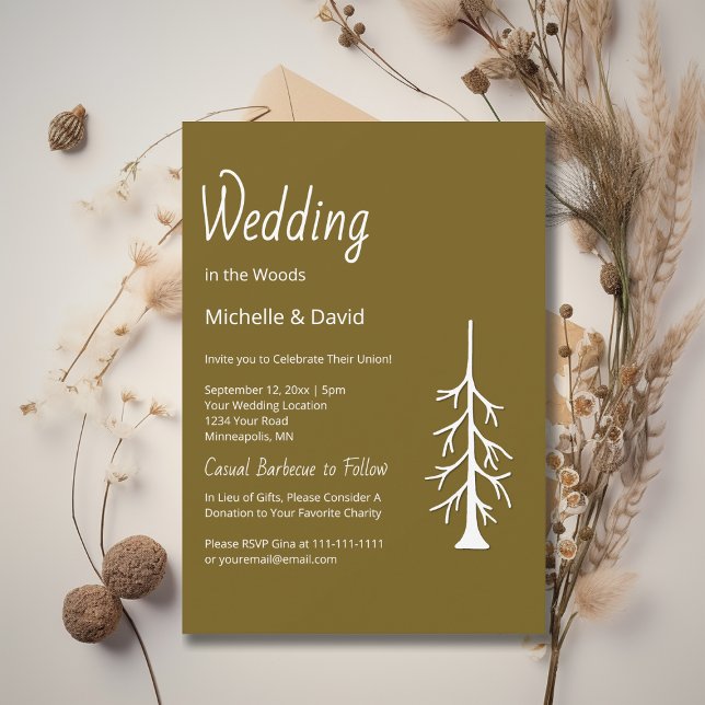 Woodland Evergreen Rustic Brown Casual Wedding Invitation (Creator Uploaded)