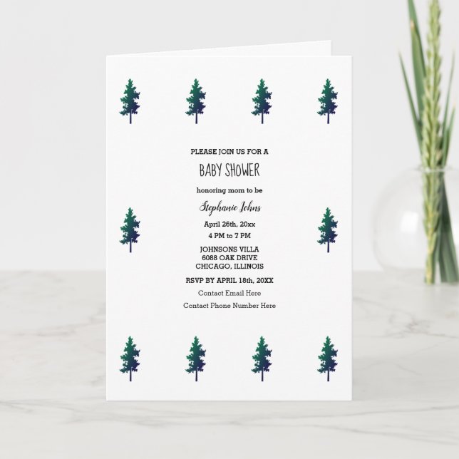 Woodland Evergreen Trees Boho Baby Shower Boy Girl Invitation (Front)