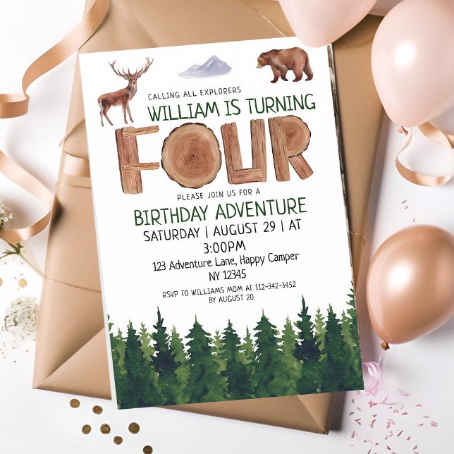 Woodland Explorer 4th Birthday Invitation (Creator Uploaded)