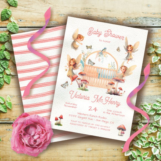Woodland Fairy Crib Cradle Baby Shower Invitation (Creator Uploaded)