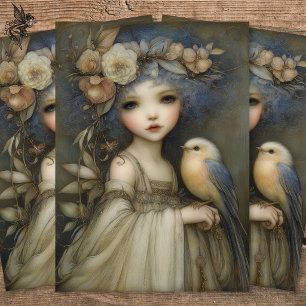 Woodland Fairy with Floral Crown Decoupage Art  Tissue Paper