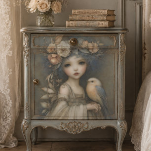 Woodland Fairy with Floral Crown Decoupage Art  Tissue Paper