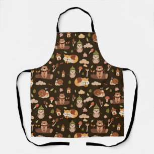 Woodland Fall Animals Dark Autumn Fox Deer Owl Rac Apron