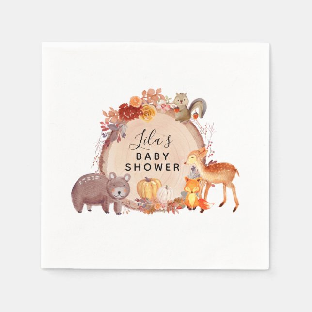 Woodland Fall Autumn Baby Shower Napkin (Front)
