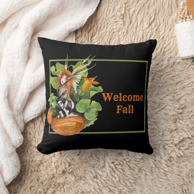 Woodland Fall Harvest Elf  Throw Pillow (Blanket)