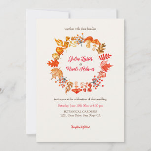 Woodland Fall Mushroom Wildflower Wedding Invitation