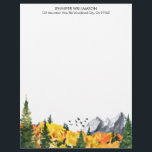 Woodland Fall Trees Watercolor Nature Forest Letterhead<br><div class="desc">Personalized text/name letterhead with watercolor painted autumn landscape with mountains and forest.</div>