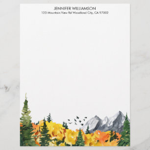 Woodland Fall Trees Watercolor Nature Forest Letterhead