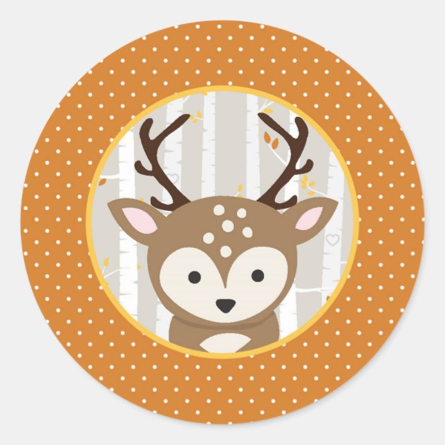 Woodland Fall / Winter Baby Shower Favour Classic Round Sticker (Front)