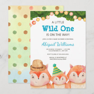 Woodland Family Fox Baby Shower Wild One Invitation