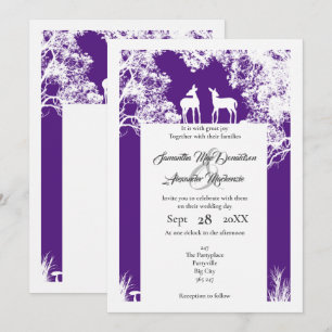 Woodland faux papercut purple wedding invitation