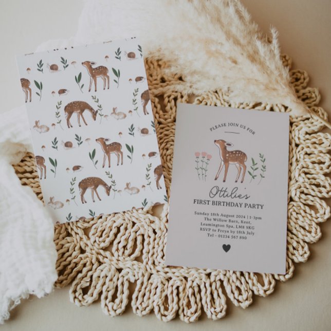Woodland Fawn Flowers Birthday Invitation (Creator Uploaded)