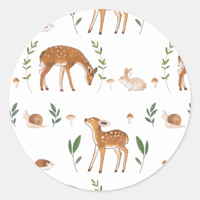 Woodland Fawn Rabbit Snail Classic Round Sticker (Front)