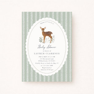 Woodland Fawn ,Sage Green Background baby shower  Invitation