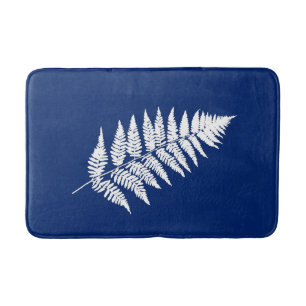Woodland Fern 1, Cobalt Blue and White Bath Mat