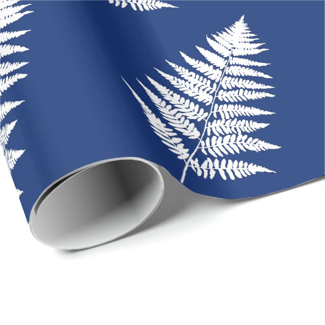 Woodland Fern 1, Cobalt Blue and White Wrapping Paper (Roll Corner)