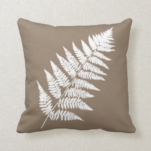 Woodland Fern 1, Taupe Tan and White Throw Pillow