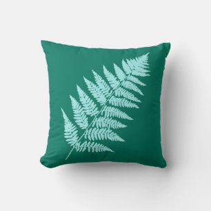 Woodland Fern 1, Turquoise and Aqua Throw Pillow