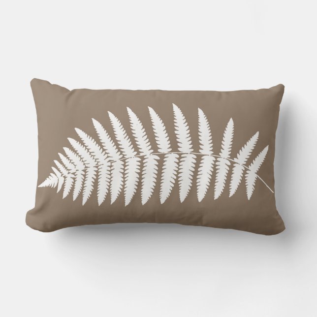 Woodland Fern 2, Taupe Tan and White Lumbar Pillow (Front)