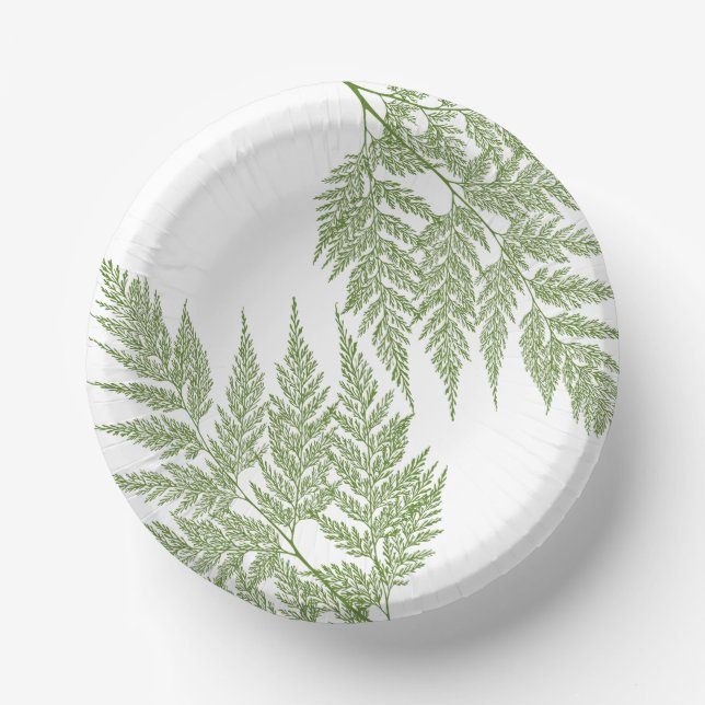 Woodland Fern Fronds Silhouette Paper Plates (Front)